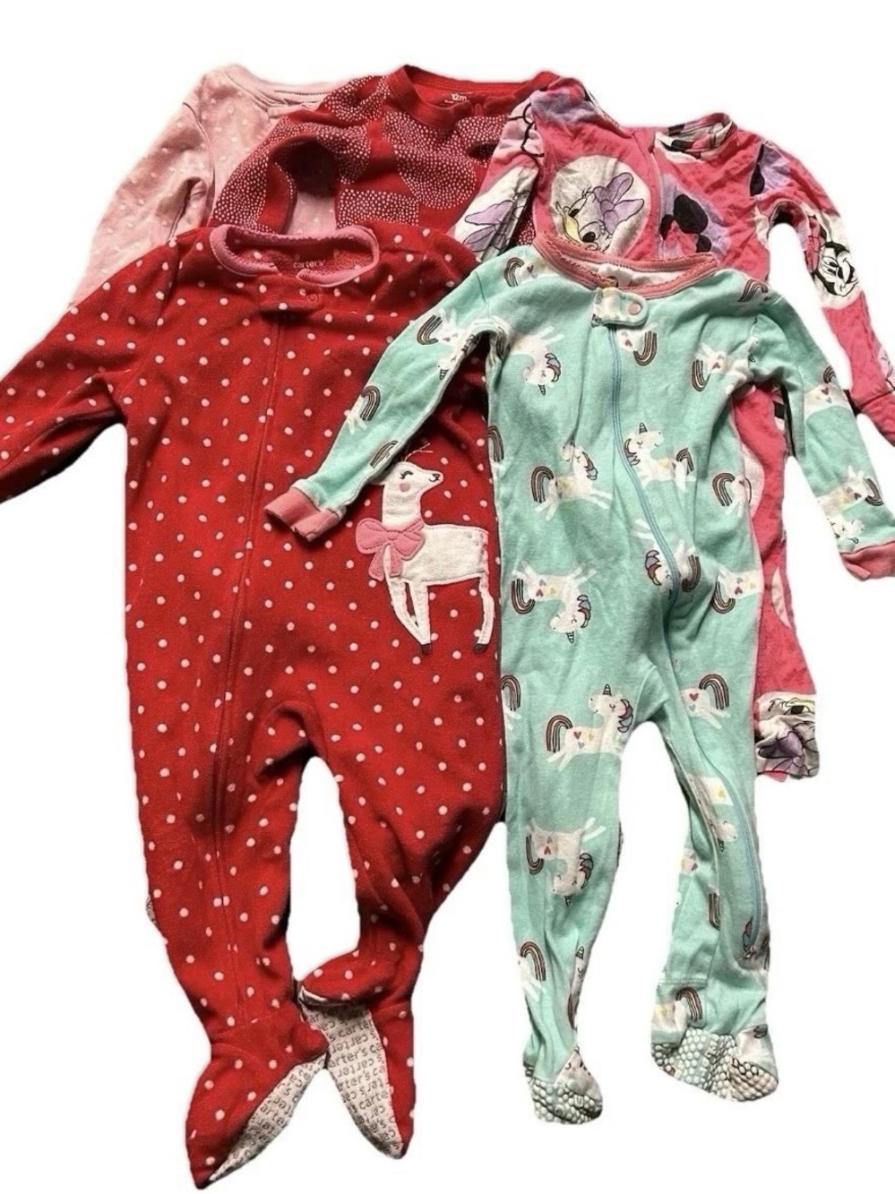 Baby Girl Footie Pajama Lot Size 9-12 Months Cotton Fleece Minnie Disney
